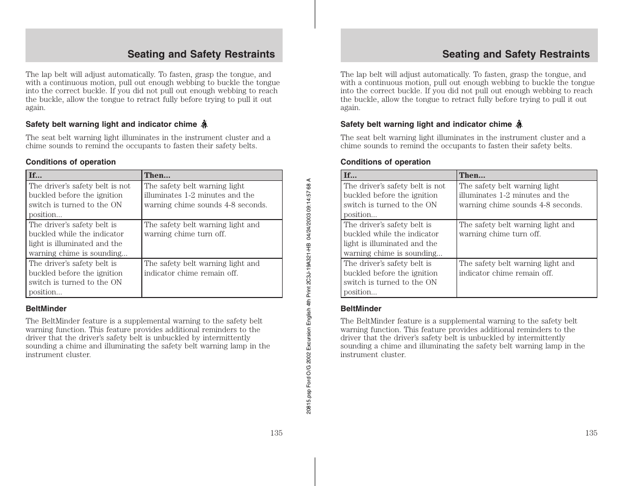 FORD 2002 Excursion v.3 User Manual | Page 135 / 272