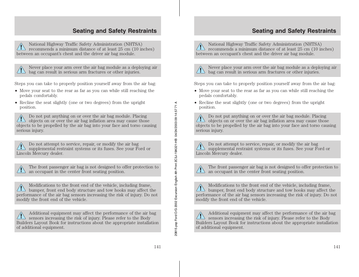 FORD 2002 Excursion v.3 User Manual | Page 141 / 272