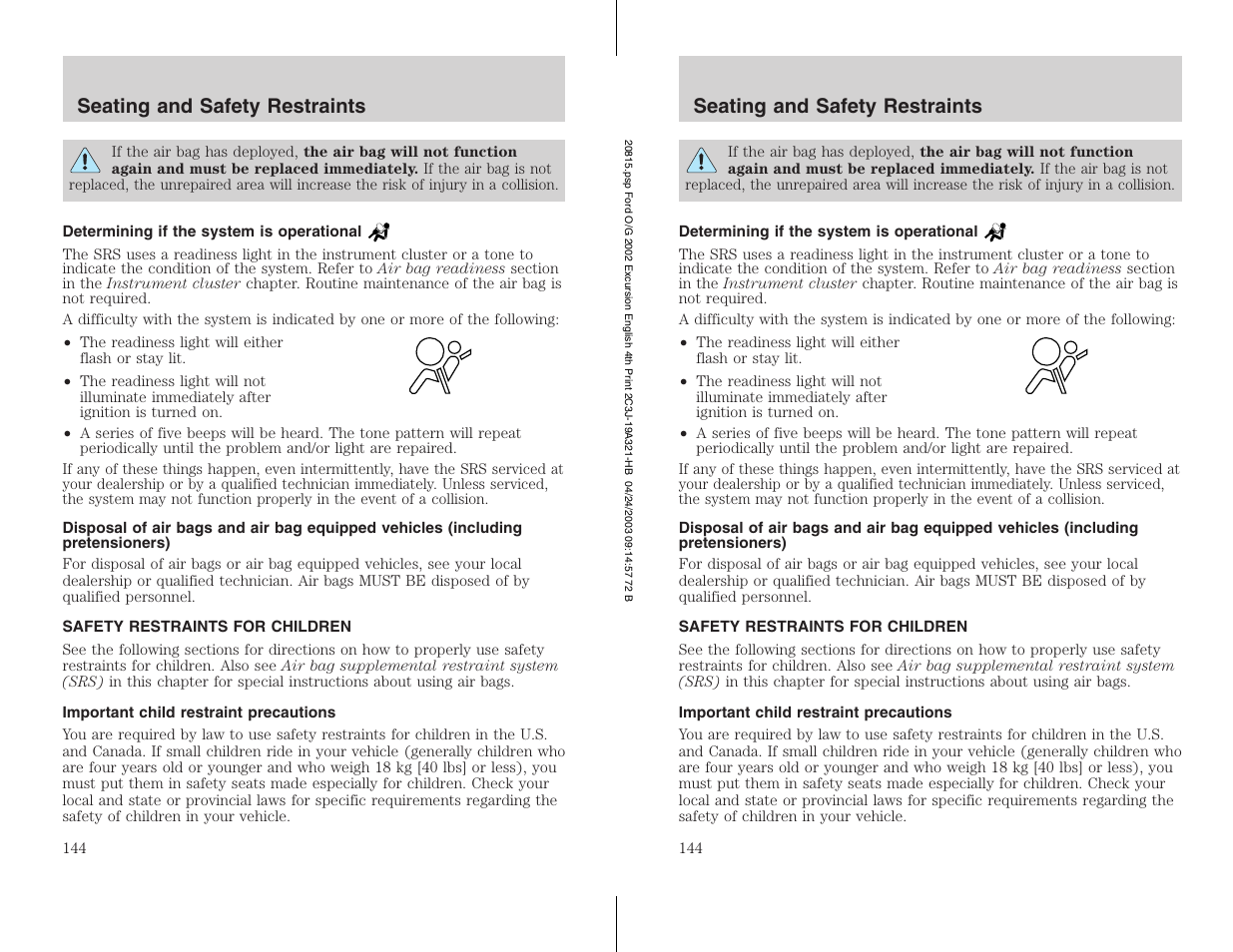 FORD 2002 Excursion v.3 User Manual | Page 144 / 272