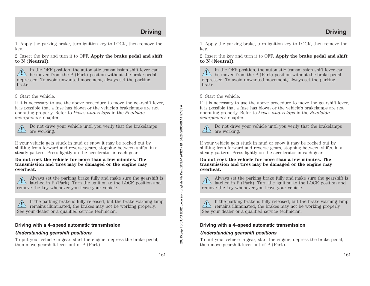 FORD 2002 Excursion v.3 User Manual | Page 161 / 272