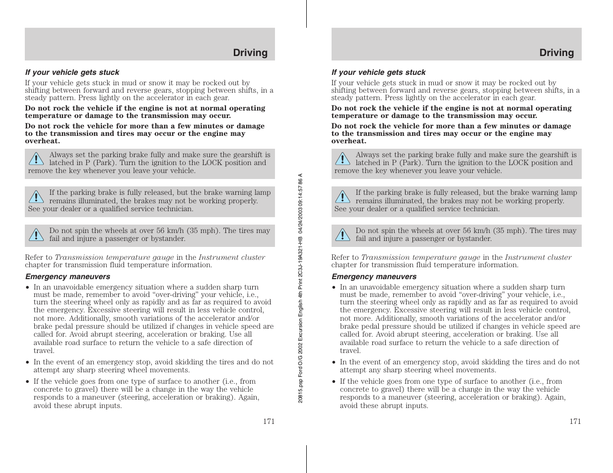 FORD 2002 Excursion v.3 User Manual | Page 171 / 272