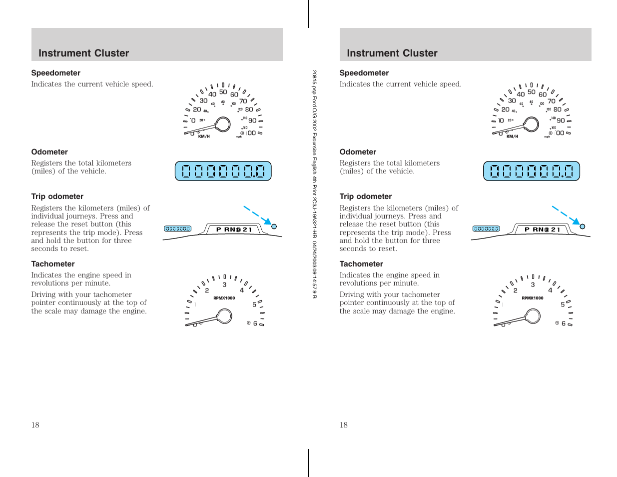 Instrument cluster | FORD 2002 Excursion v.3 User Manual | Page 18 / 272