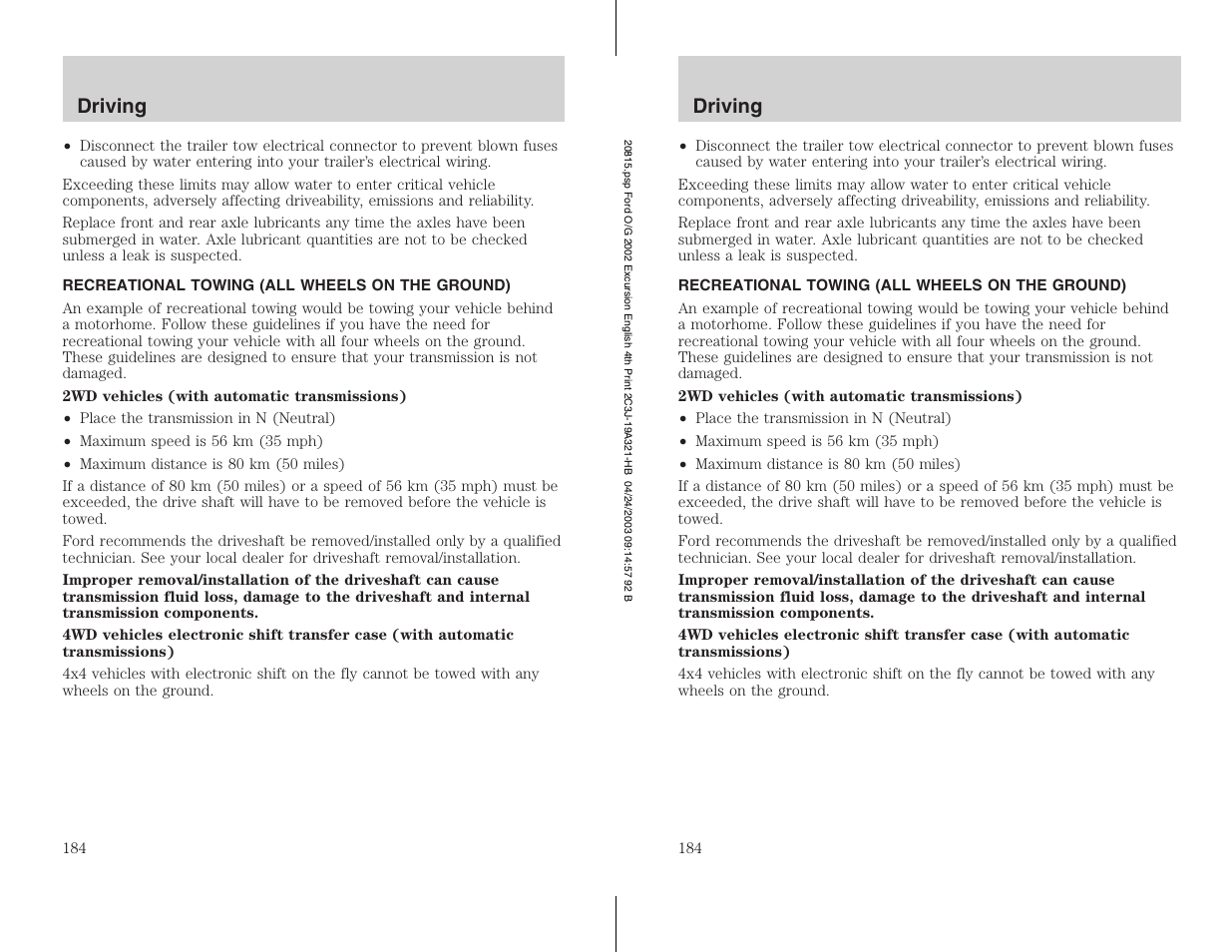 FORD 2002 Excursion v.3 User Manual | Page 184 / 272