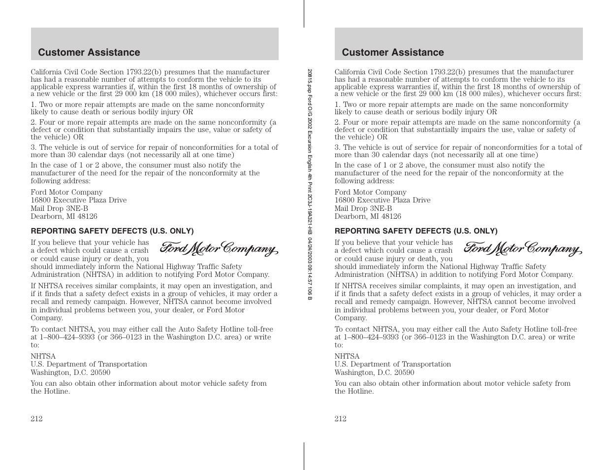 FORD 2002 Excursion v.3 User Manual | Page 212 / 272
