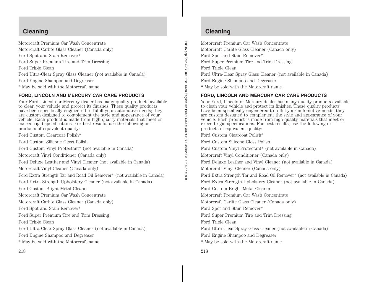FORD 2002 Excursion v.3 User Manual | Page 218 / 272