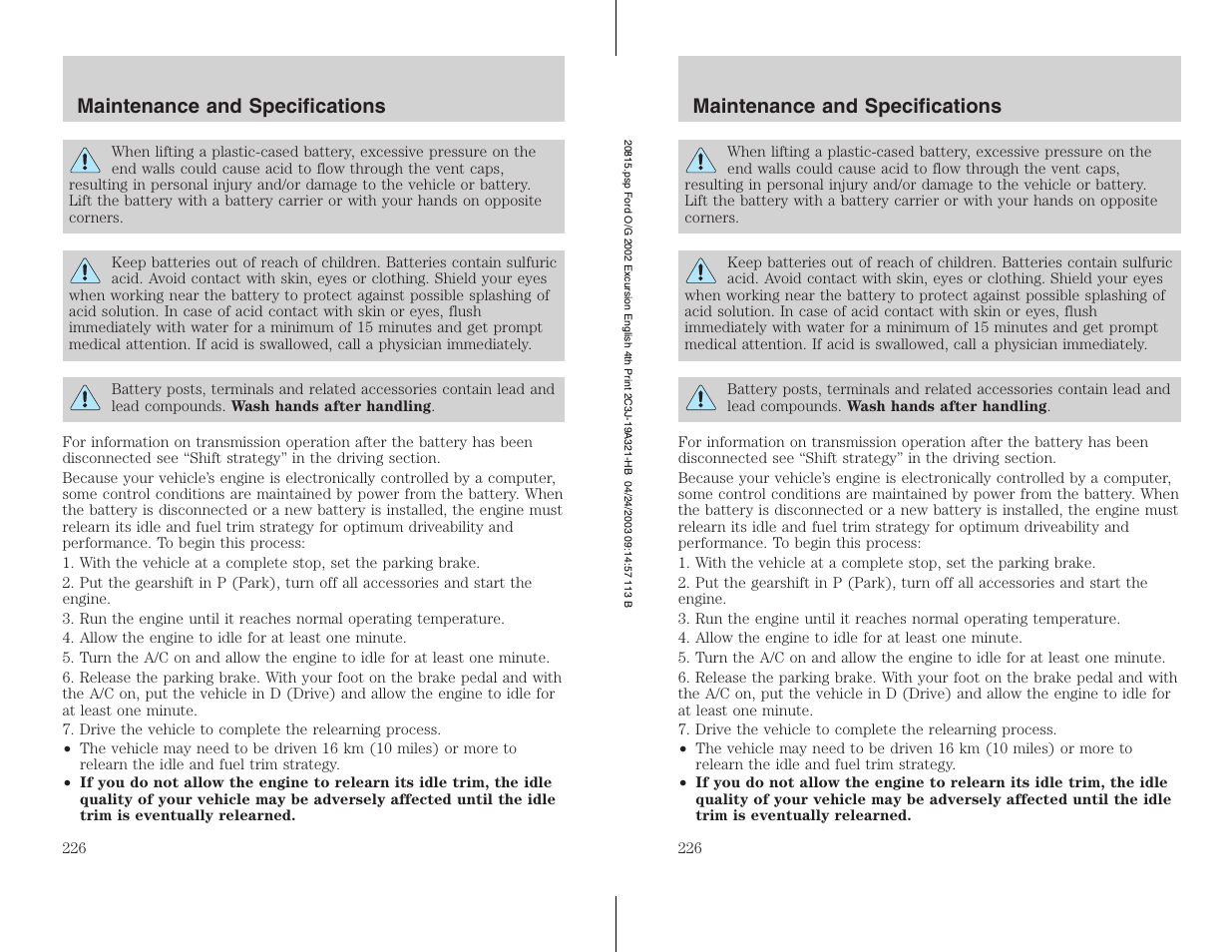 FORD 2002 Excursion v.3 User Manual | Page 226 / 272