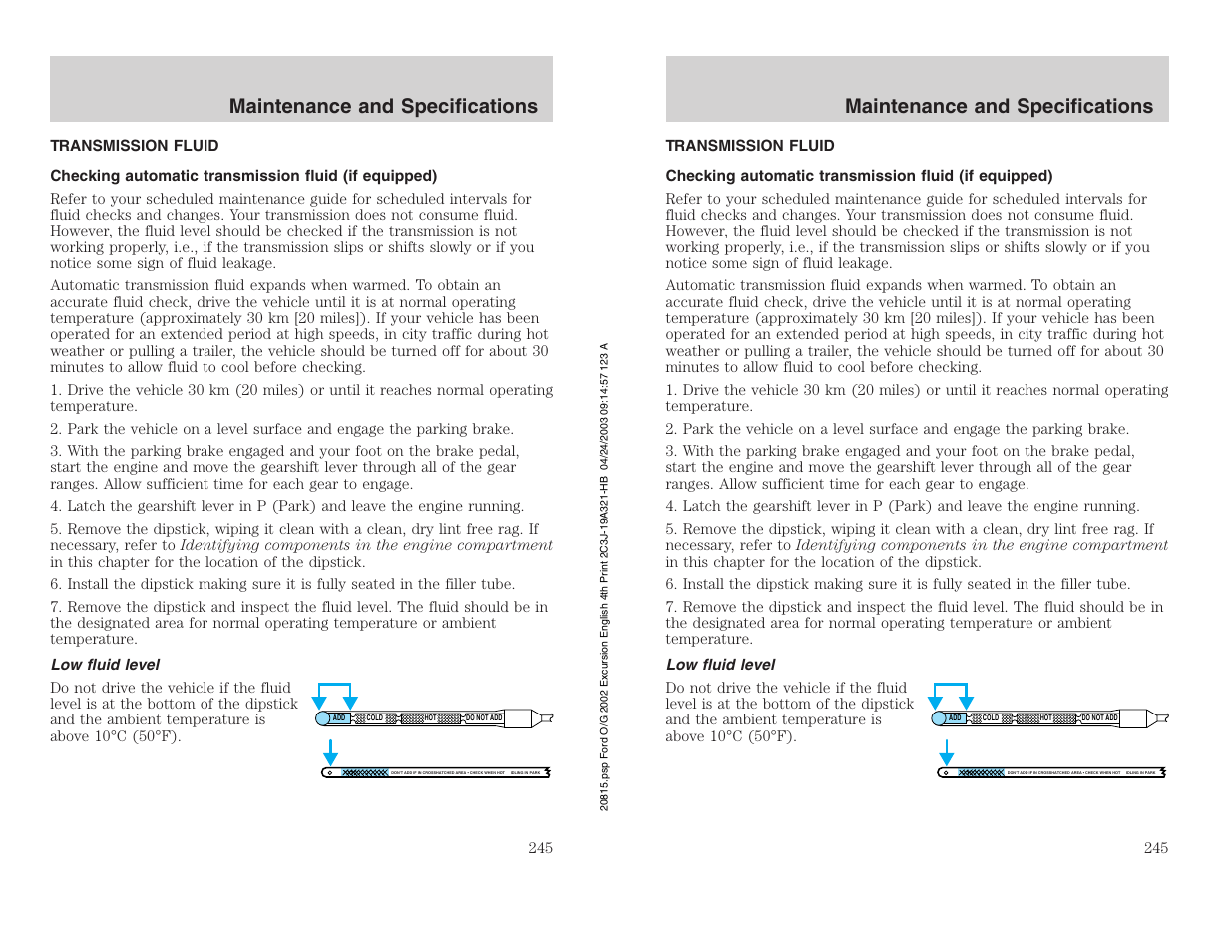 Maintenance and specifications | FORD 2002 Excursion v.3 User Manual | Page 245 / 272
