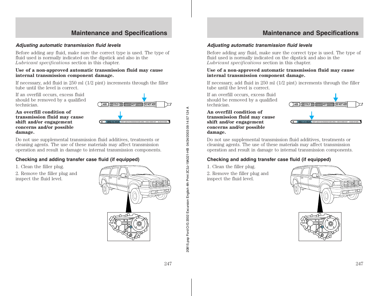 Maintenance and specifications | FORD 2002 Excursion v.3 User Manual | Page 247 / 272