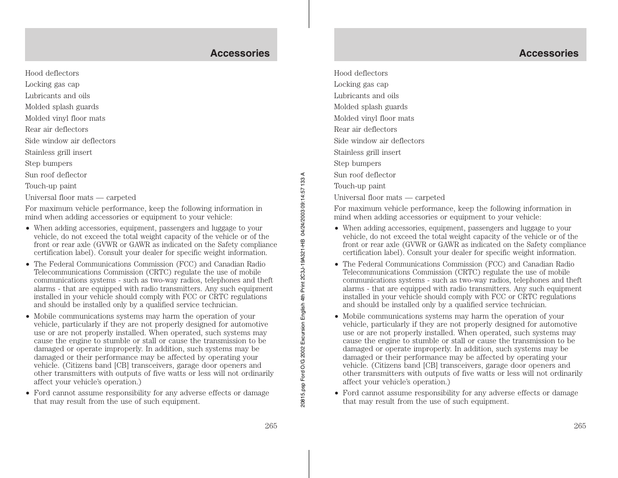 FORD 2002 Excursion v.3 User Manual | Page 265 / 272