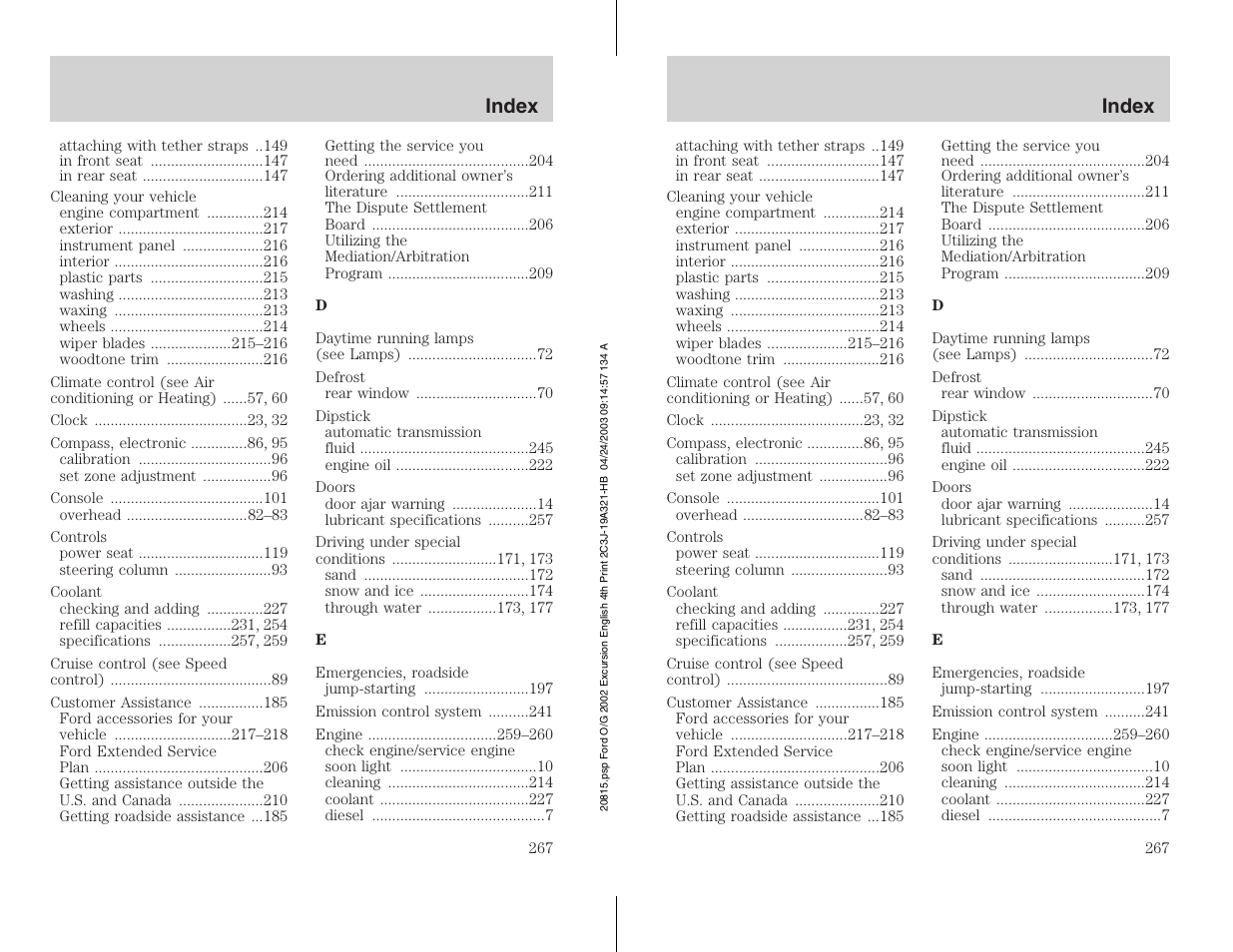 FORD 2002 Excursion v.3 User Manual | Page 267 / 272