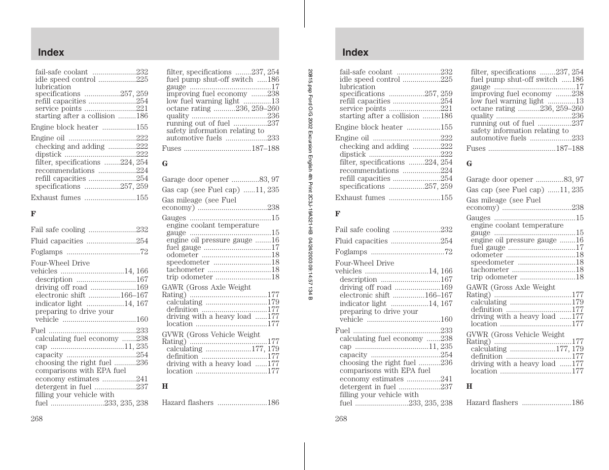 FORD 2002 Excursion v.3 User Manual | Page 268 / 272