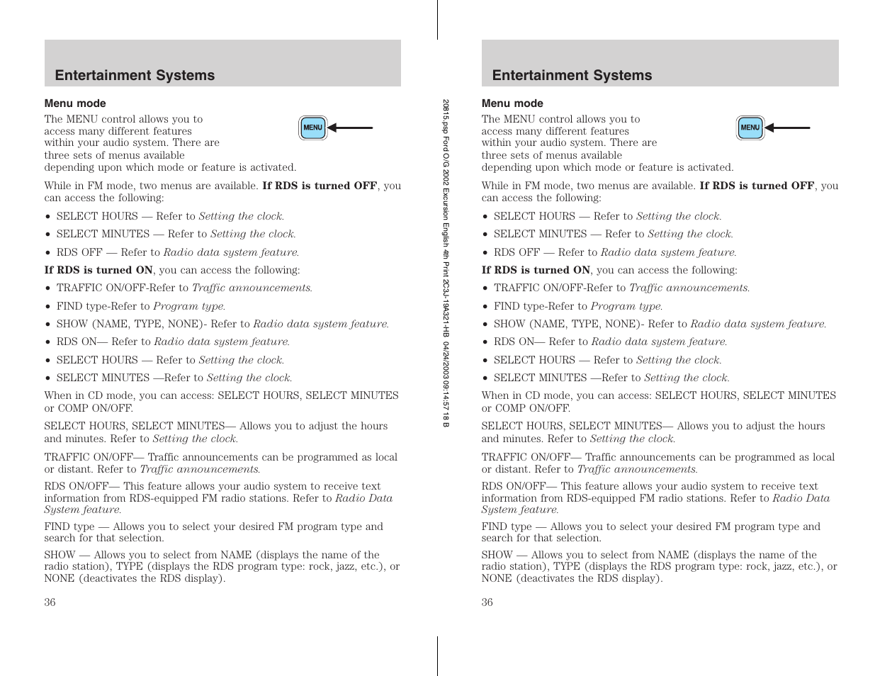 FORD 2002 Excursion v.3 User Manual | Page 36 / 272