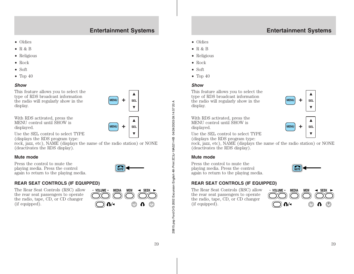 Entertainment systems | FORD 2002 Excursion v.3 User Manual | Page 39 / 272