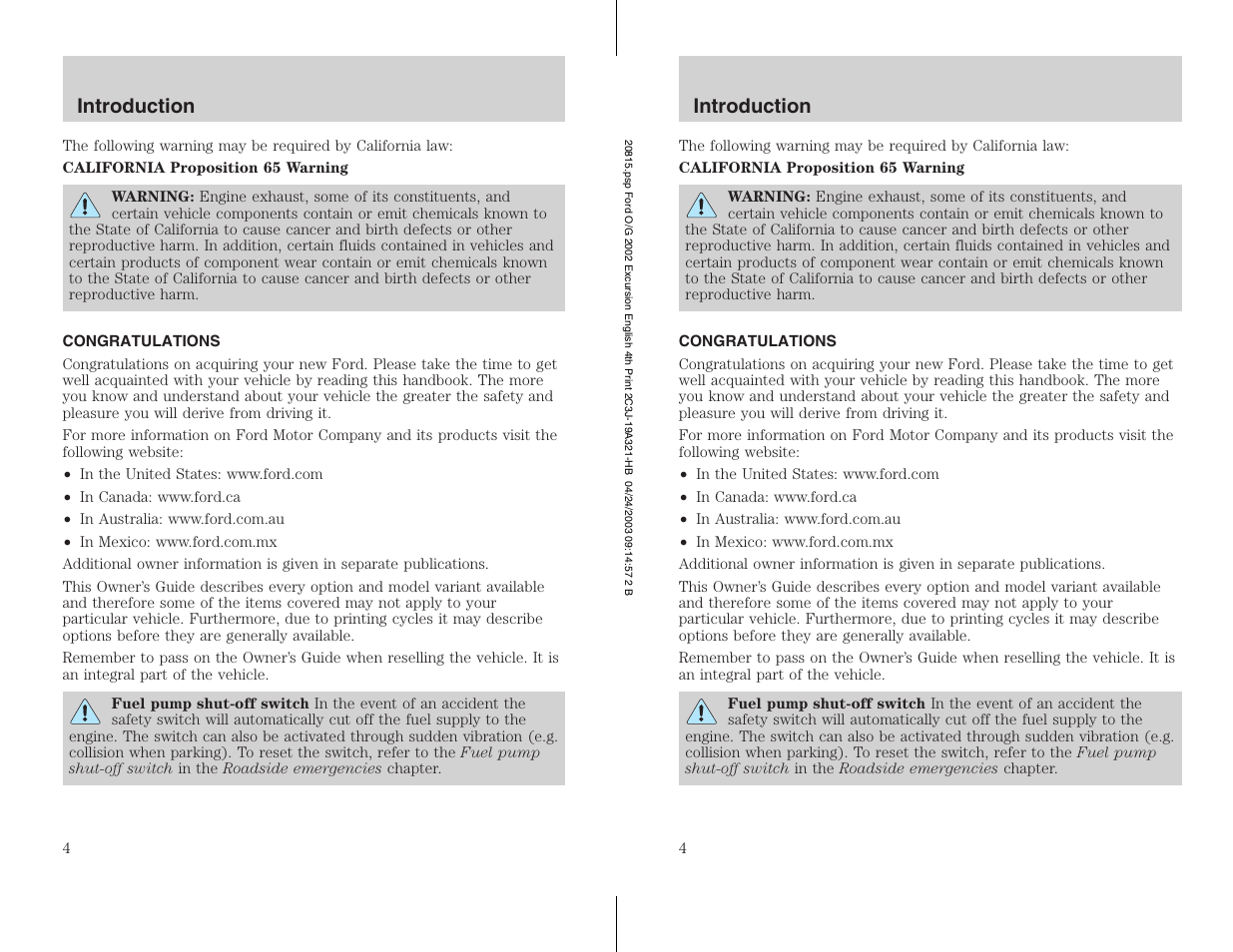 FORD 2002 Excursion v.3 User Manual | Page 4 / 272