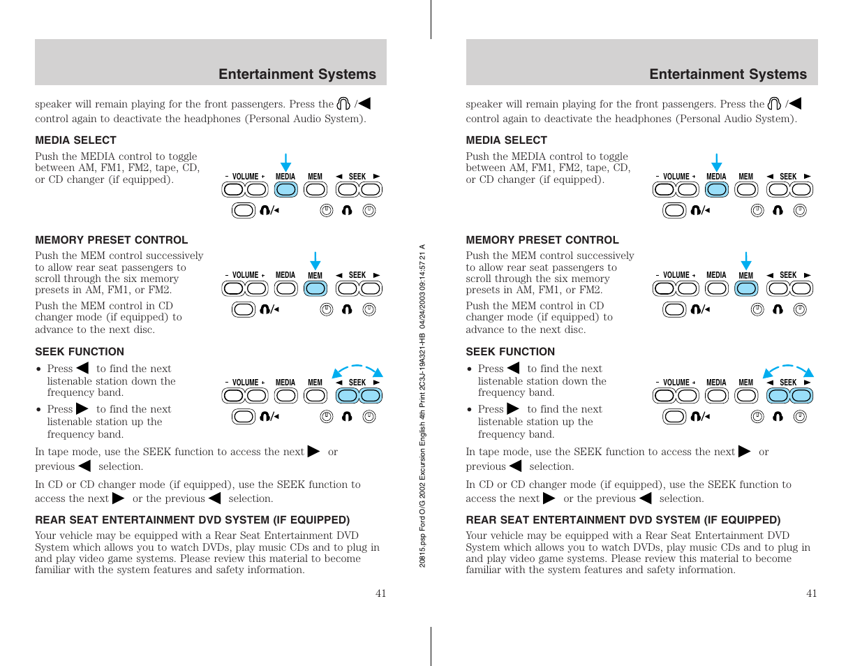Entertainment systems | FORD 2002 Excursion v.3 User Manual | Page 41 / 272