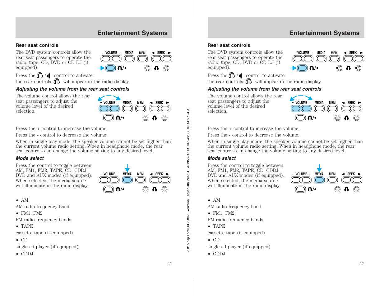 Entertainment systems | FORD 2002 Excursion v.3 User Manual | Page 47 / 272