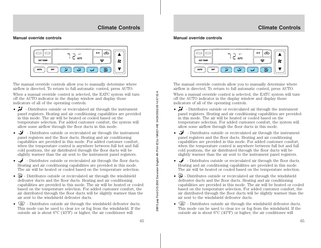 Climate controls | FORD 2002 Excursion v.3 User Manual | Page 65 / 272