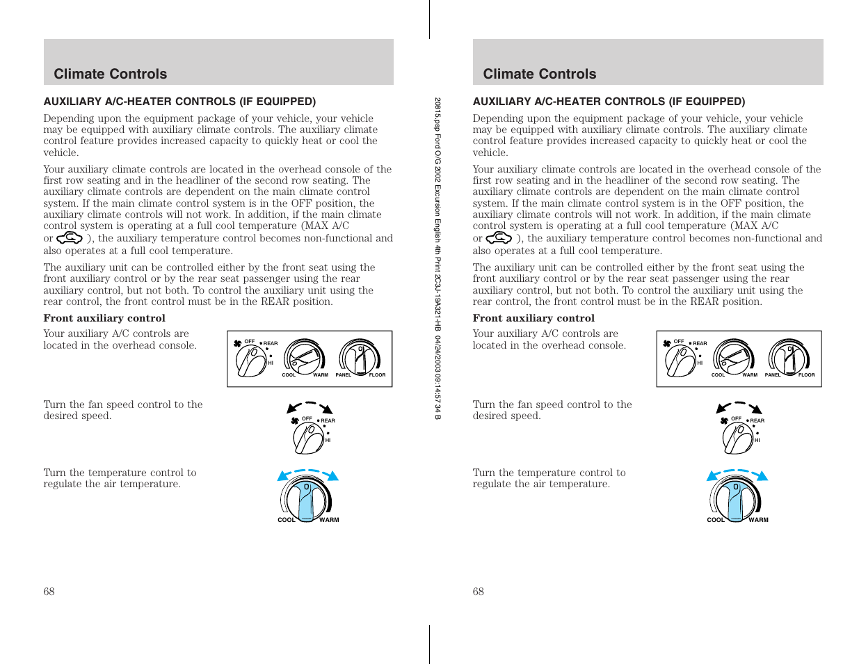 Climate controls | FORD 2002 Excursion v.3 User Manual | Page 68 / 272