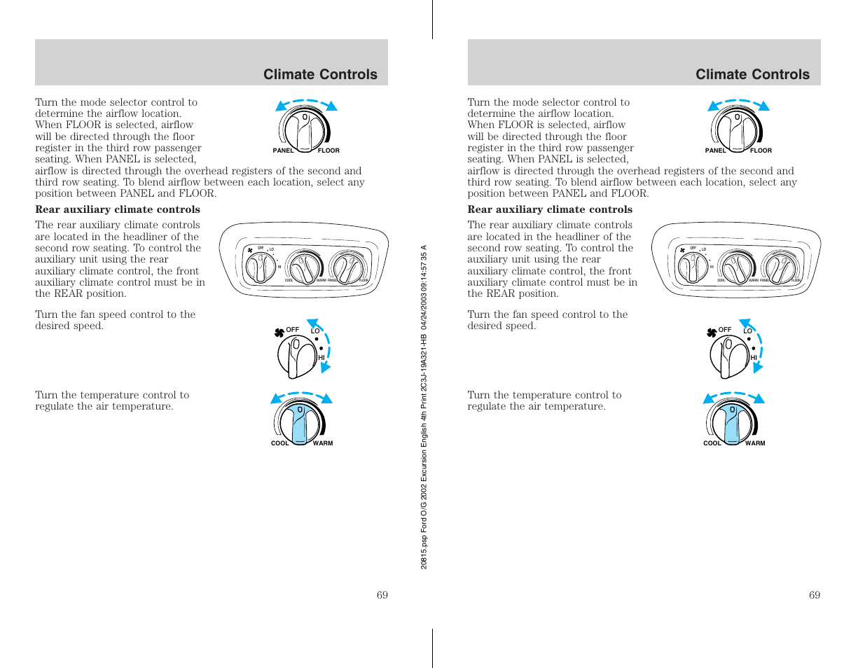Climate controls | FORD 2002 Excursion v.3 User Manual | Page 69 / 272