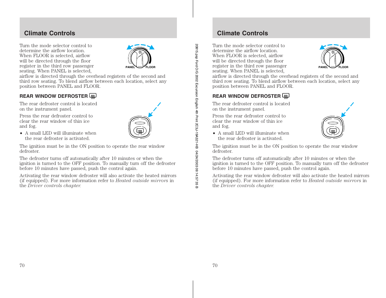 Climate controls | FORD 2002 Excursion v.3 User Manual | Page 70 / 272