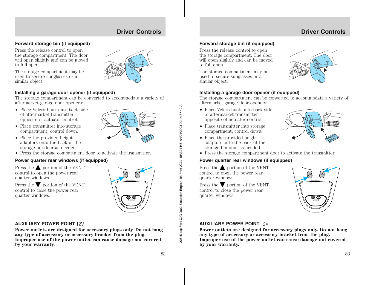 Driver controls | FORD 2002 Excursion v.3 User Manual | Page 83 / 272