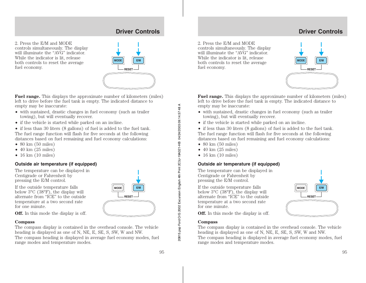 Driver controls | FORD 2002 Excursion v.3 User Manual | Page 95 / 272