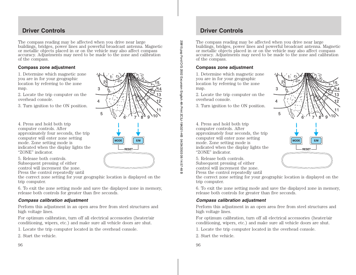 Driver controls | FORD 2002 Excursion v.3 User Manual | Page 96 / 272