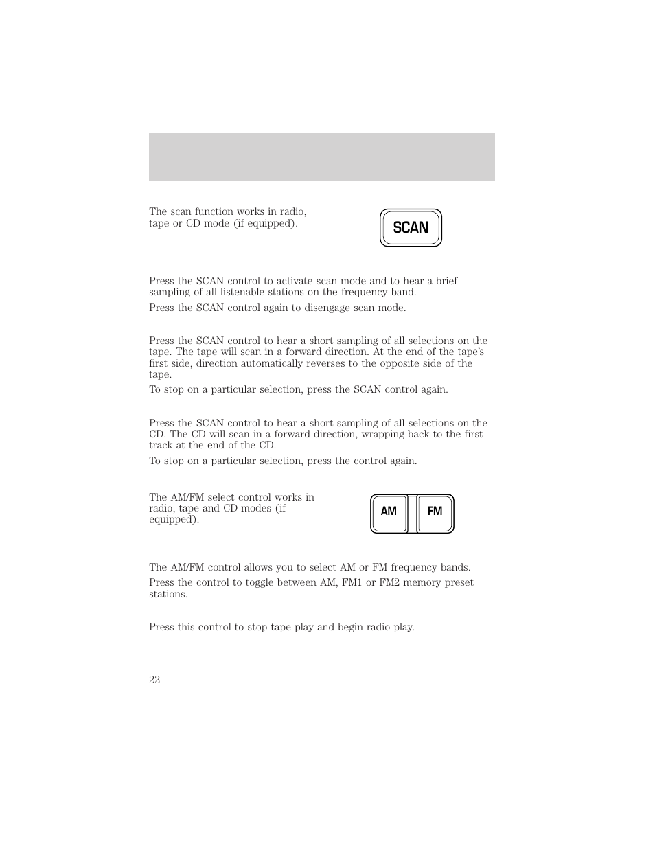 Scan, Entertainment systems | FORD 2002 Expedition User Manual | Page 22 / 280