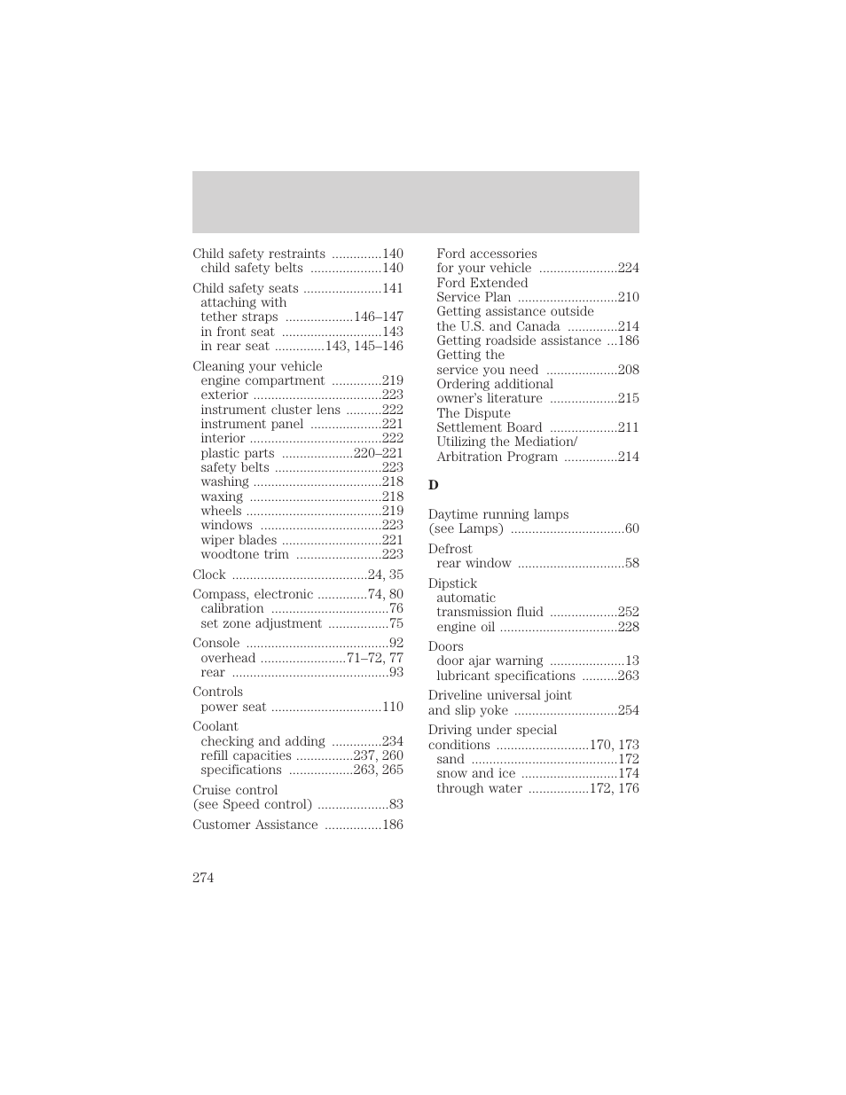 Index | FORD 2002 Expedition User Manual | Page 274 / 280