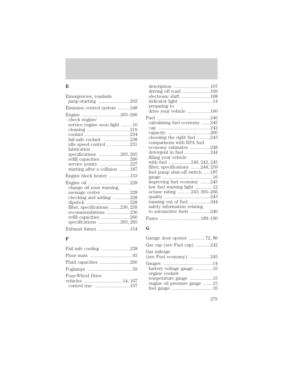 Index | FORD 2002 Expedition User Manual | Page 275 / 280