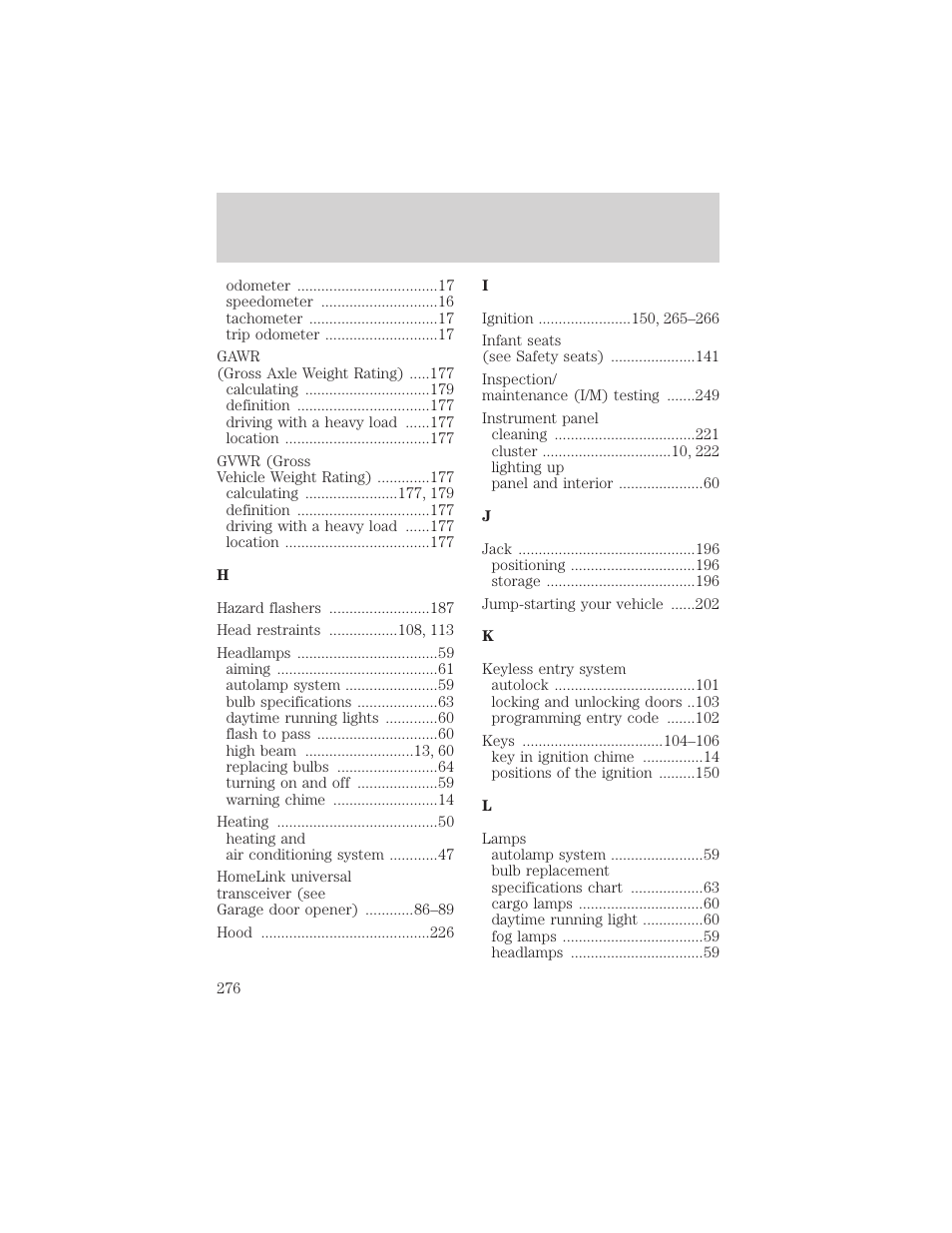 Index | FORD 2002 Expedition User Manual | Page 276 / 280