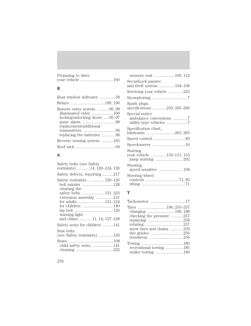 Index | FORD 2002 Expedition User Manual | Page 278 / 280