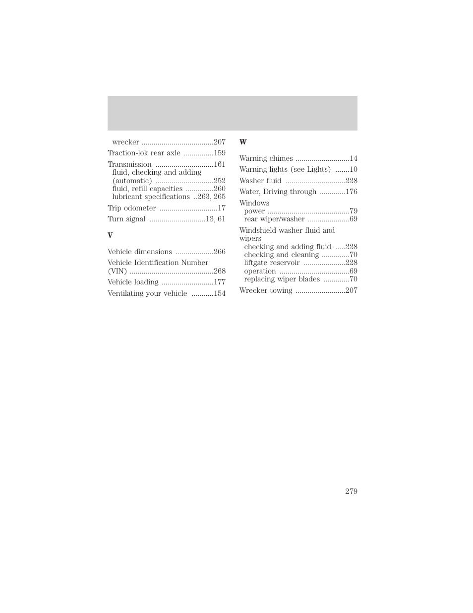 Index | FORD 2002 Expedition User Manual | Page 279 / 280