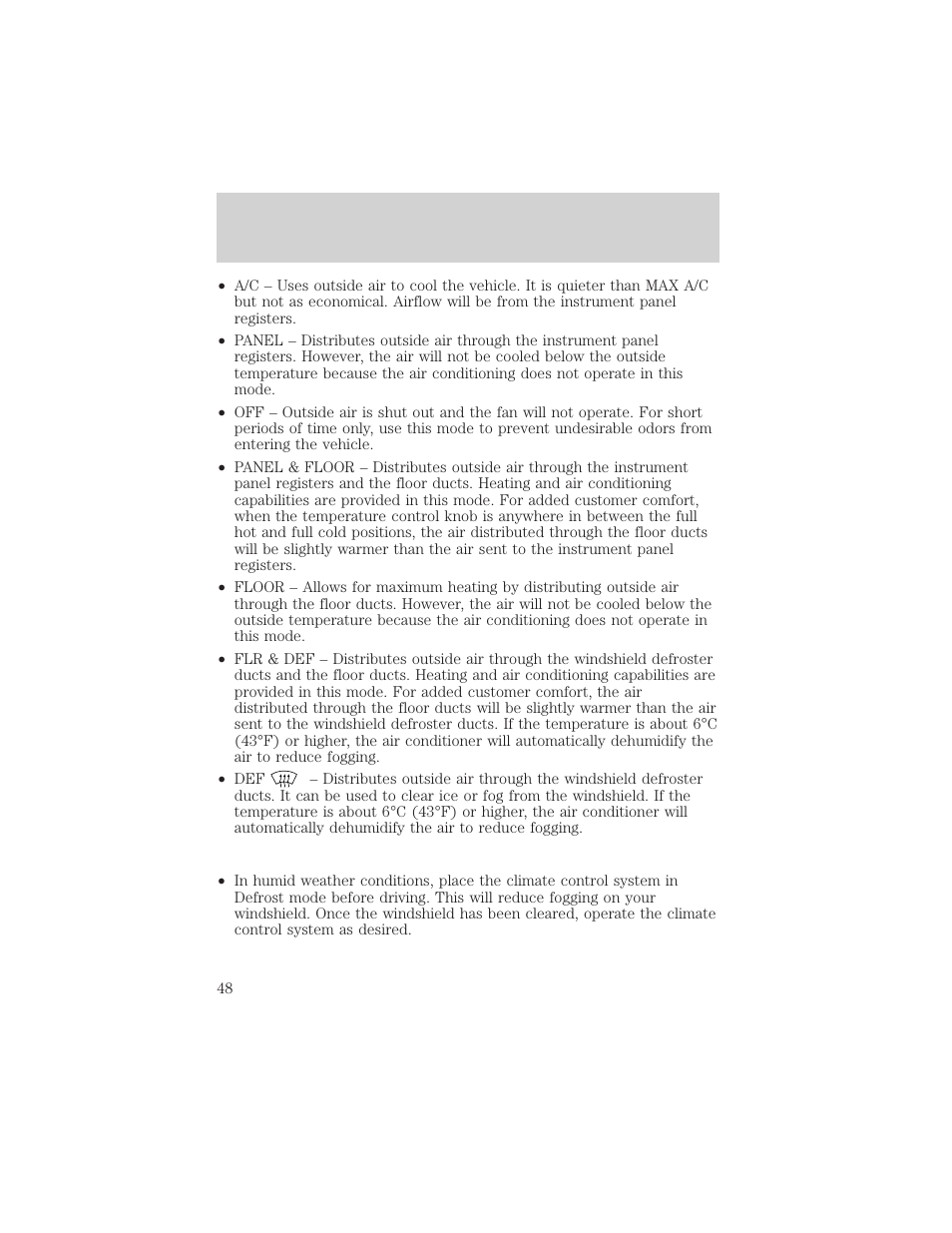 Climate controls | FORD 2002 Expedition User Manual | Page 48 / 280