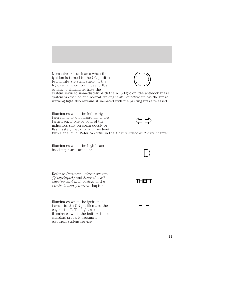 Theft, Instrumentation | FORD 2002 Explorer v.1 User Manual | Page 11 / 312