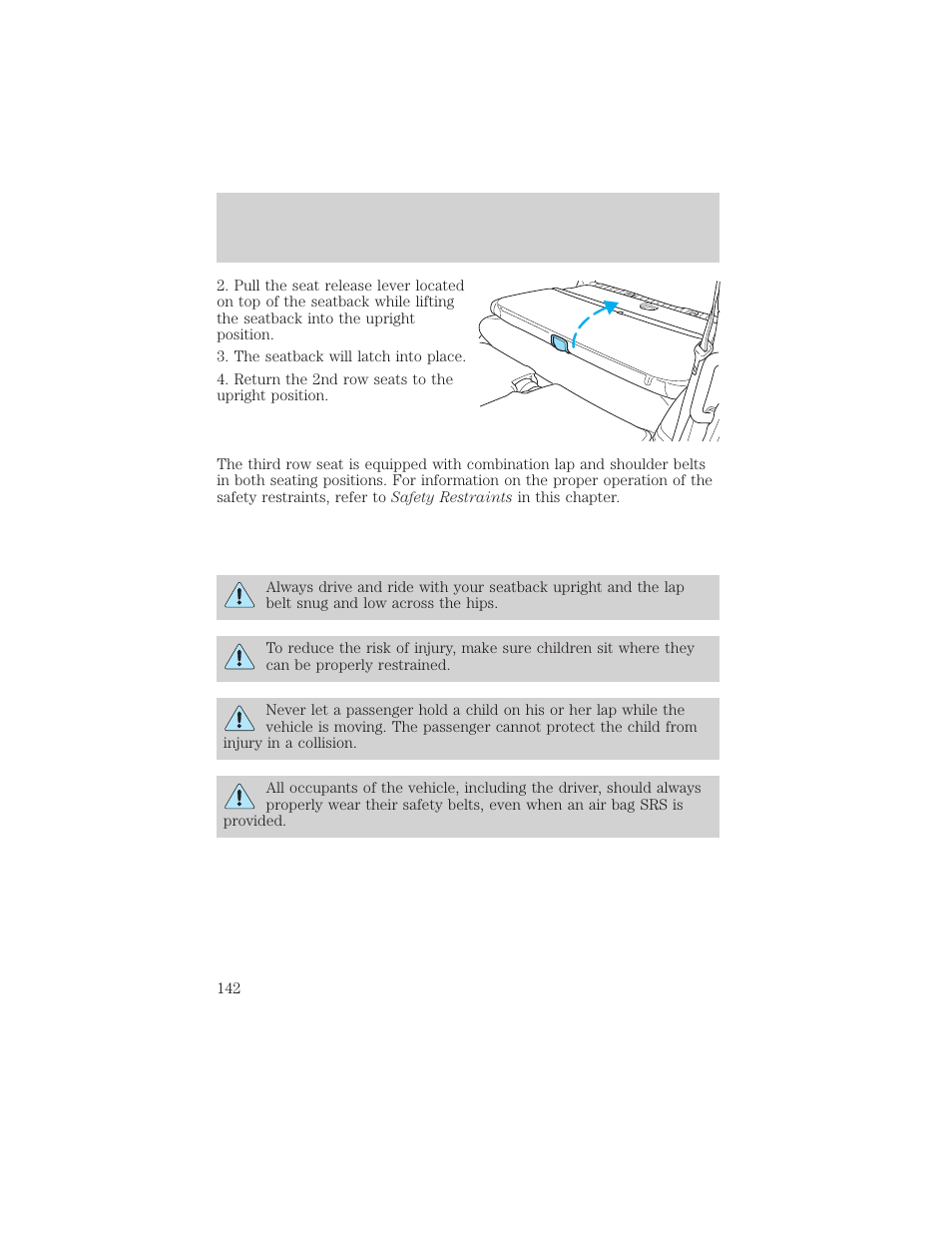 Seating and safety restraints | FORD 2002 Explorer v.1 User Manual | Page 142 / 312