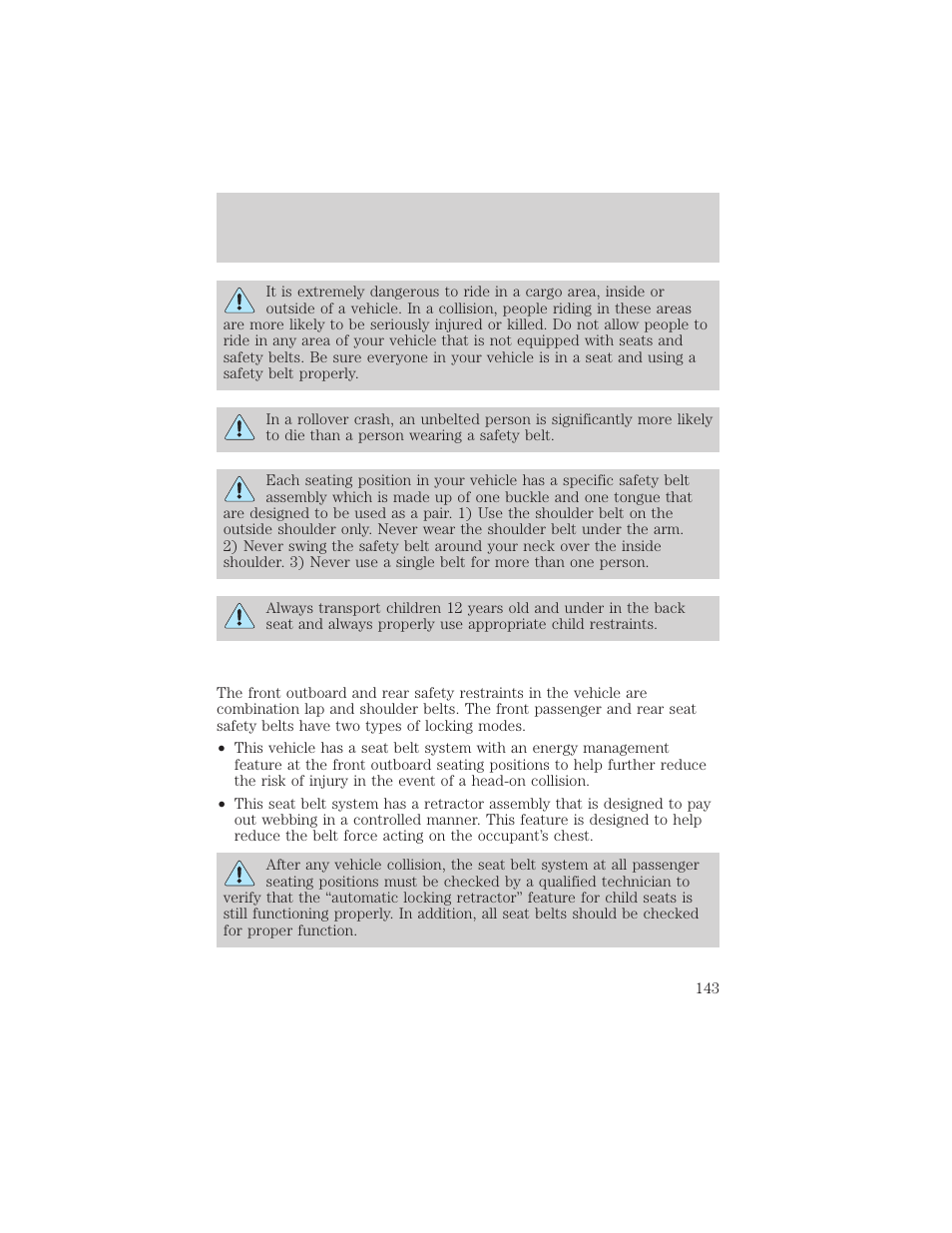 Seating and safety restraints | FORD 2002 Explorer v.1 User Manual | Page 143 / 312