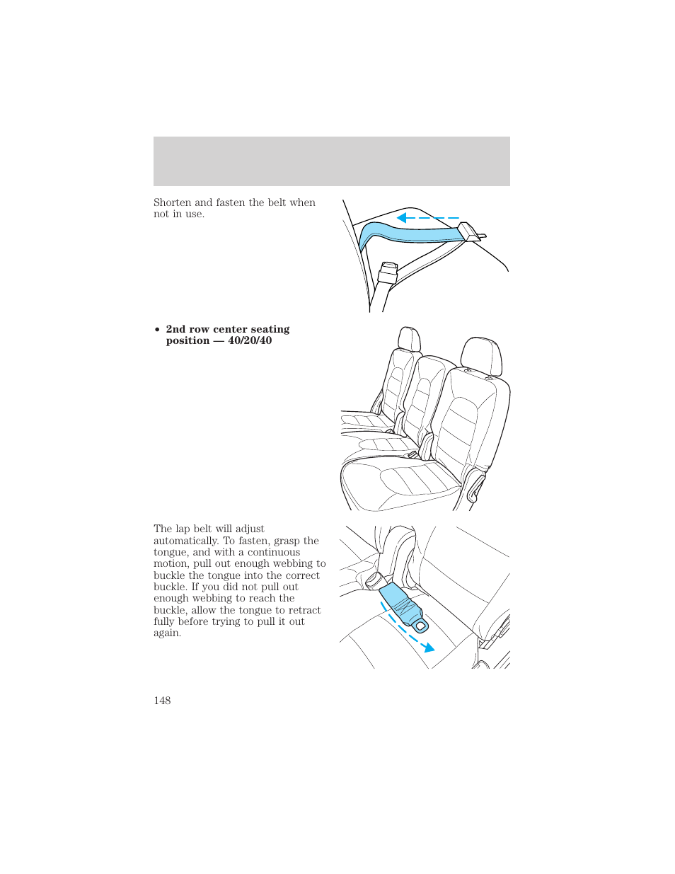 Seating and safety restraints | FORD 2002 Explorer v.1 User Manual | Page 148 / 312