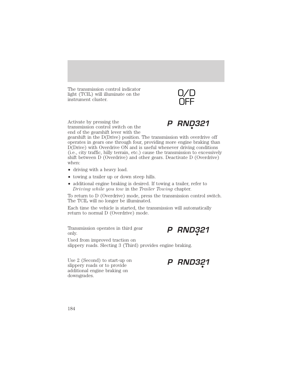 O/d off | FORD 2002 Explorer v.1 User Manual | Page 184 / 312