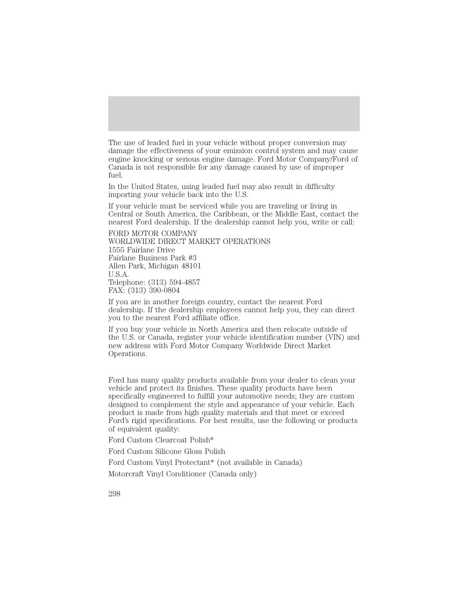 Customer assistance | FORD 2002 Explorer v.1 User Manual | Page 298 / 312