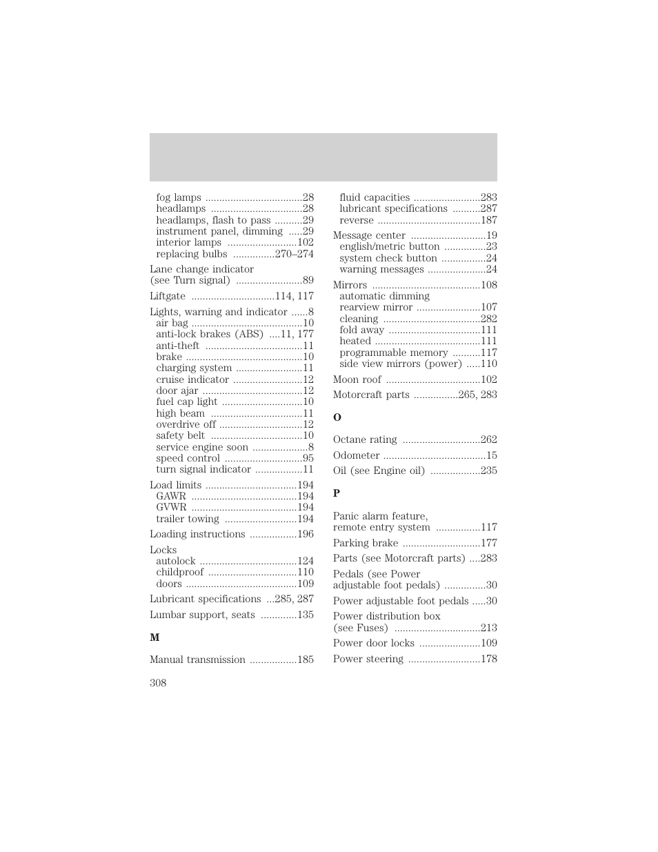 Index | FORD 2002 Explorer v.1 User Manual | Page 308 / 312