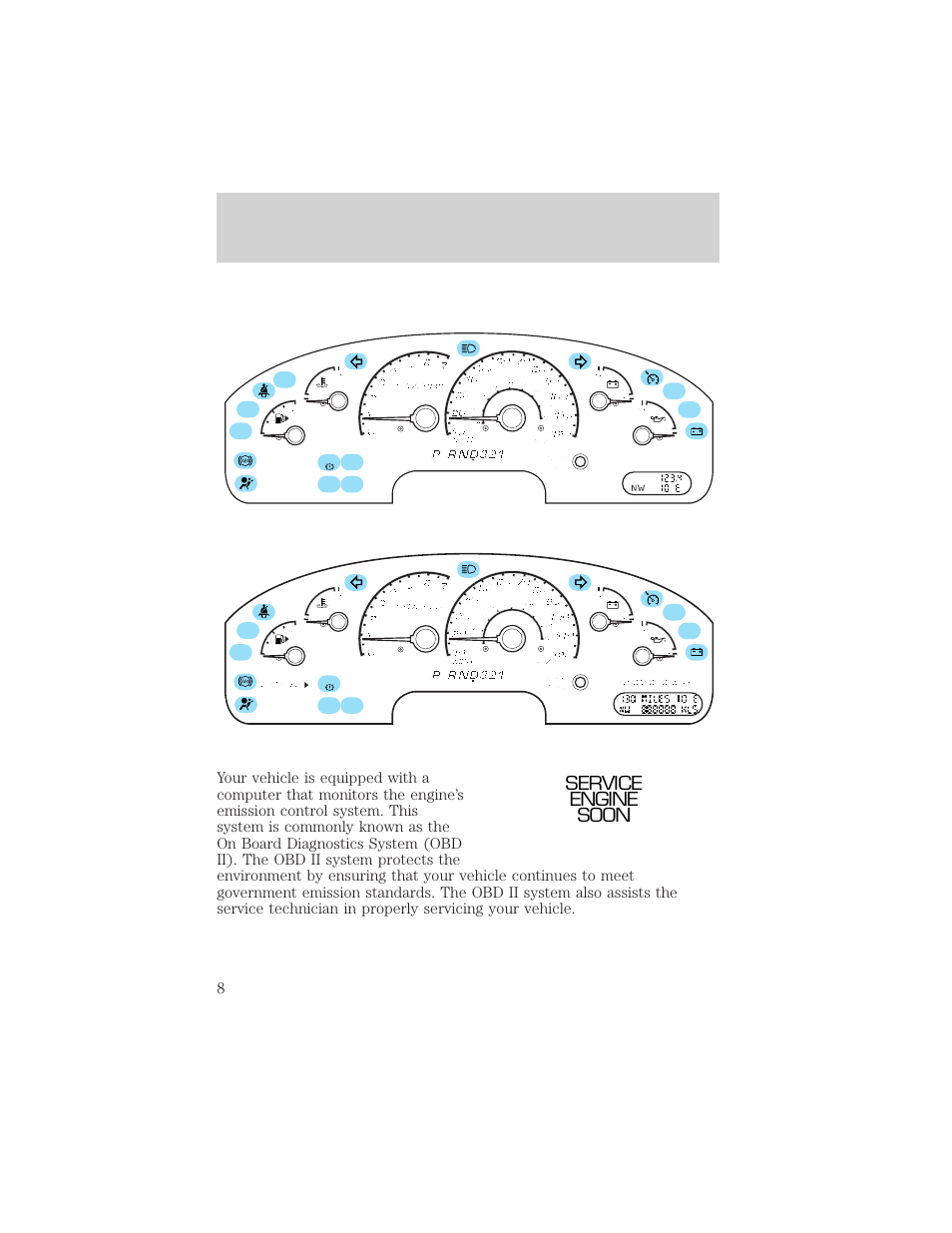 Instrumentation, Service engine soon | FORD 2002 Explorer v.1 User Manual | Page 8 / 312