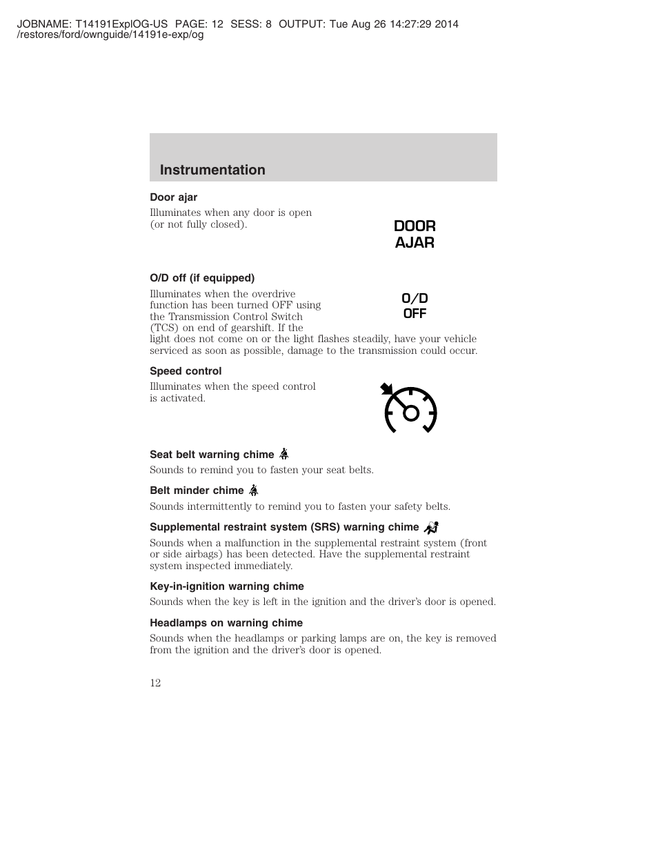 Door ajar, Instrumentation | FORD 2002 Explorer v.2 User Manual | Page 12 / 328
