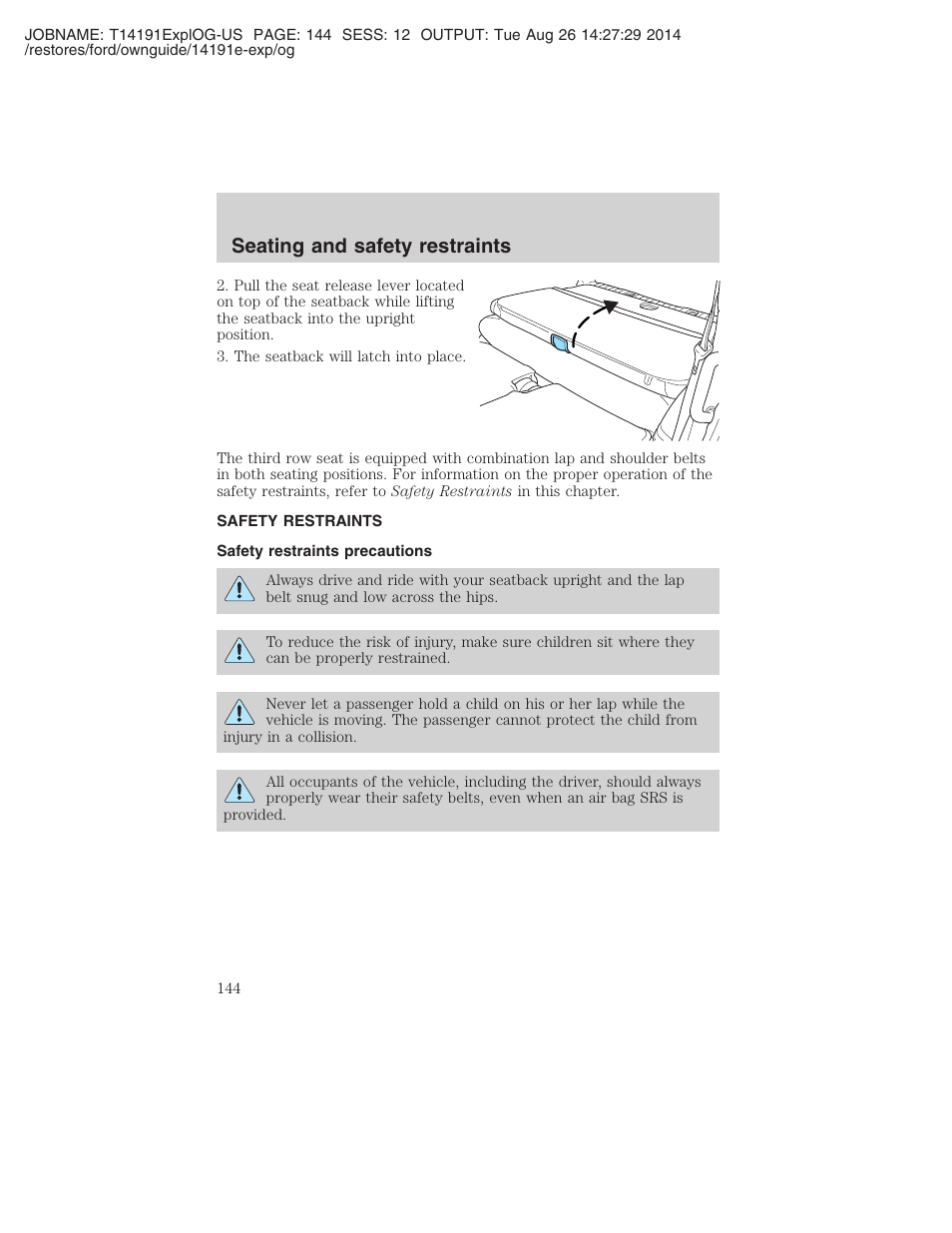 Seating and safety restraints | FORD 2002 Explorer v.2 User Manual | Page 144 / 328