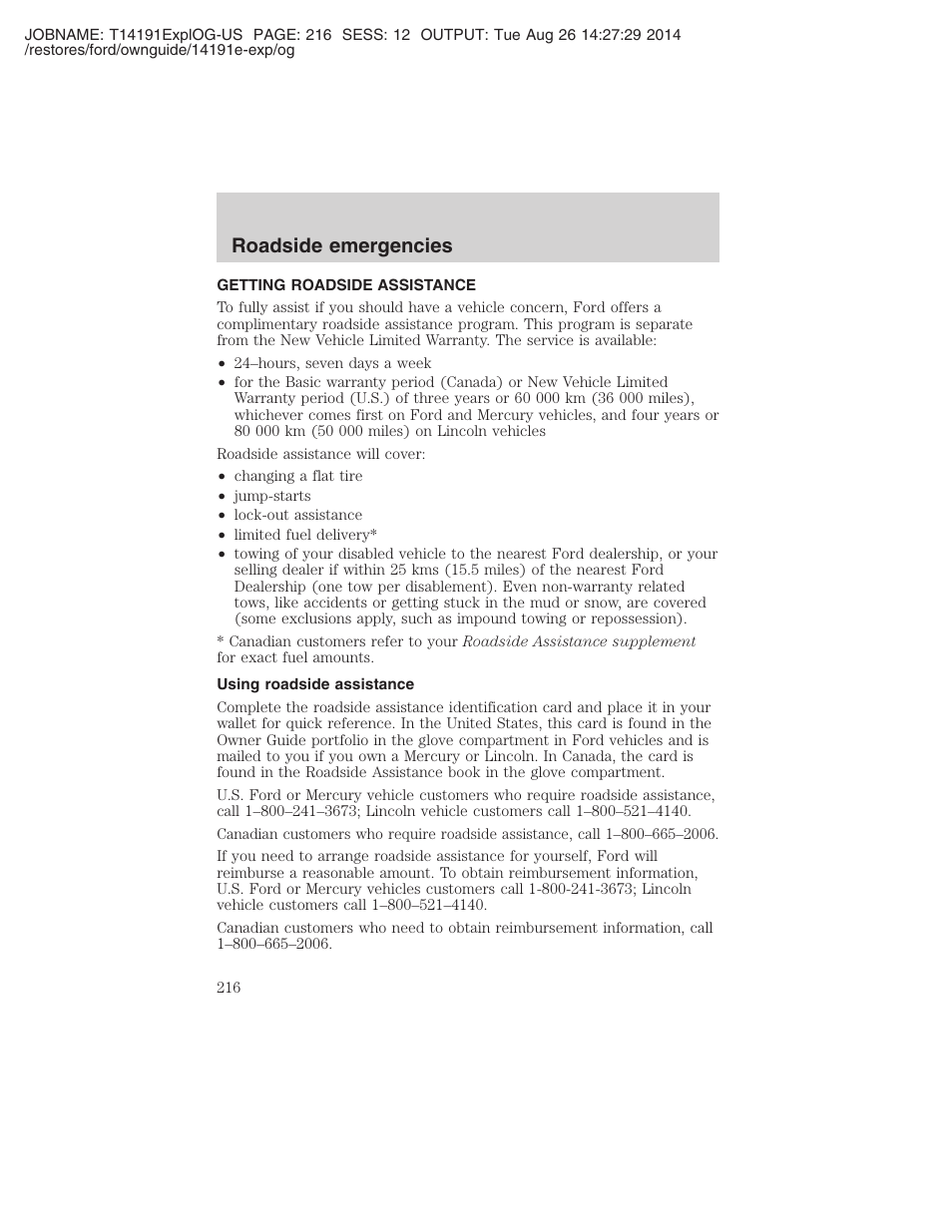 Roadside emergencies | FORD 2002 Explorer v.2 User Manual | Page 216 / 328