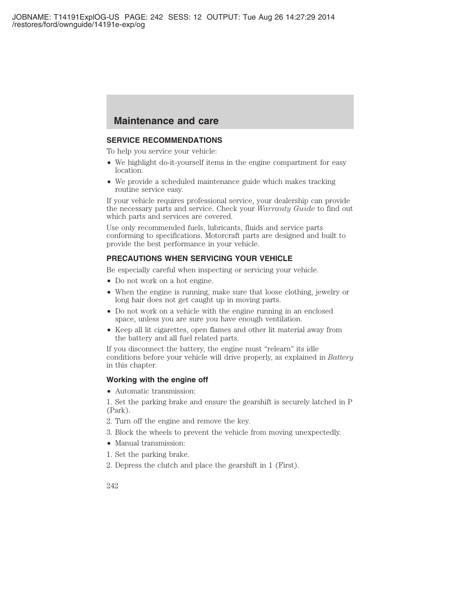Maintenance and care | FORD 2002 Explorer v.2 User Manual | Page 242 / 328