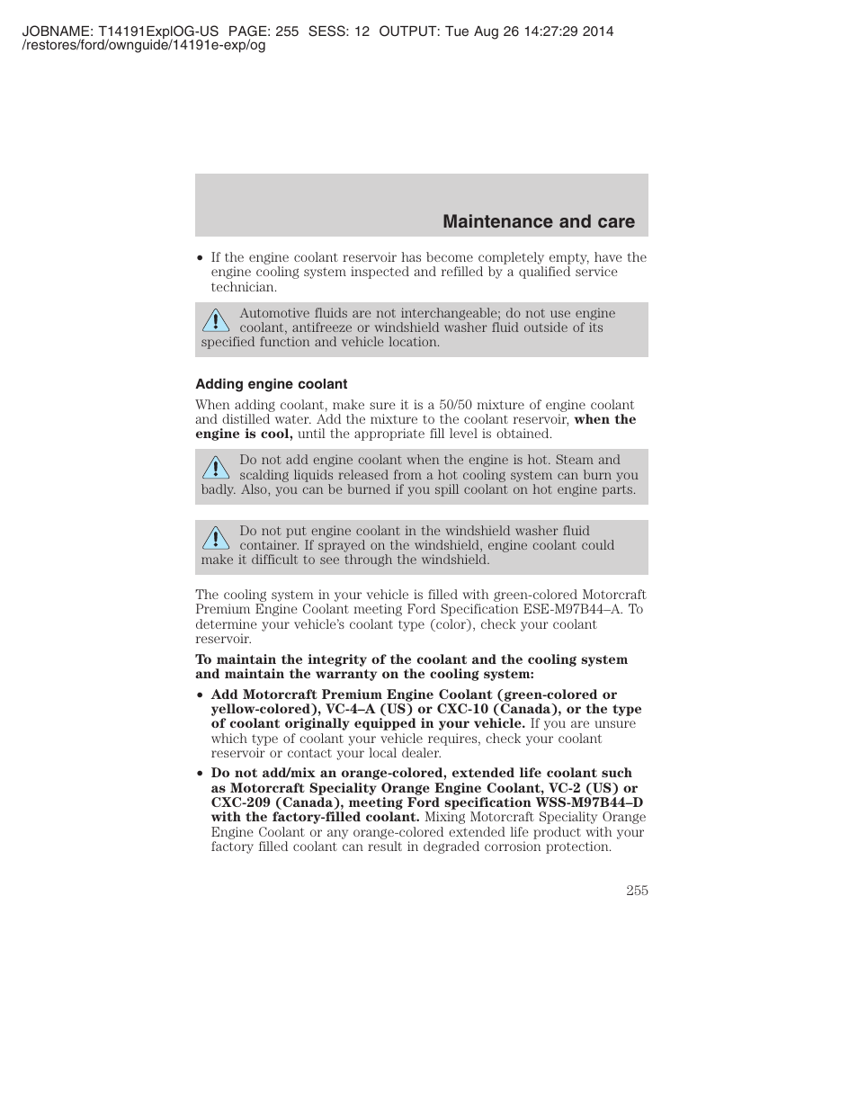 Maintenance and care | FORD 2002 Explorer v.2 User Manual | Page 255 / 328