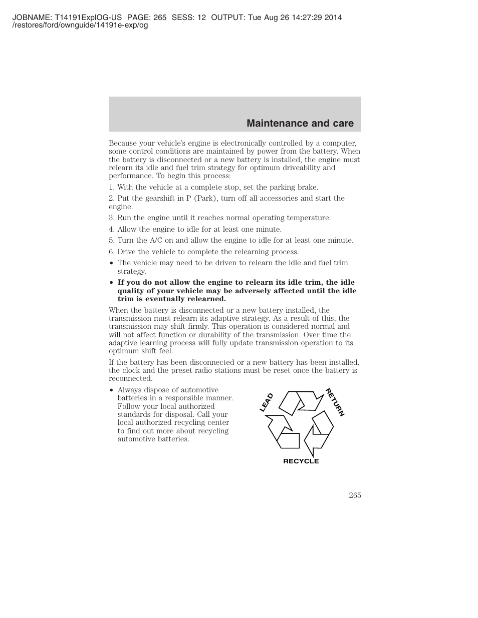 Maintenance and care | FORD 2002 Explorer v.2 User Manual | Page 265 / 328