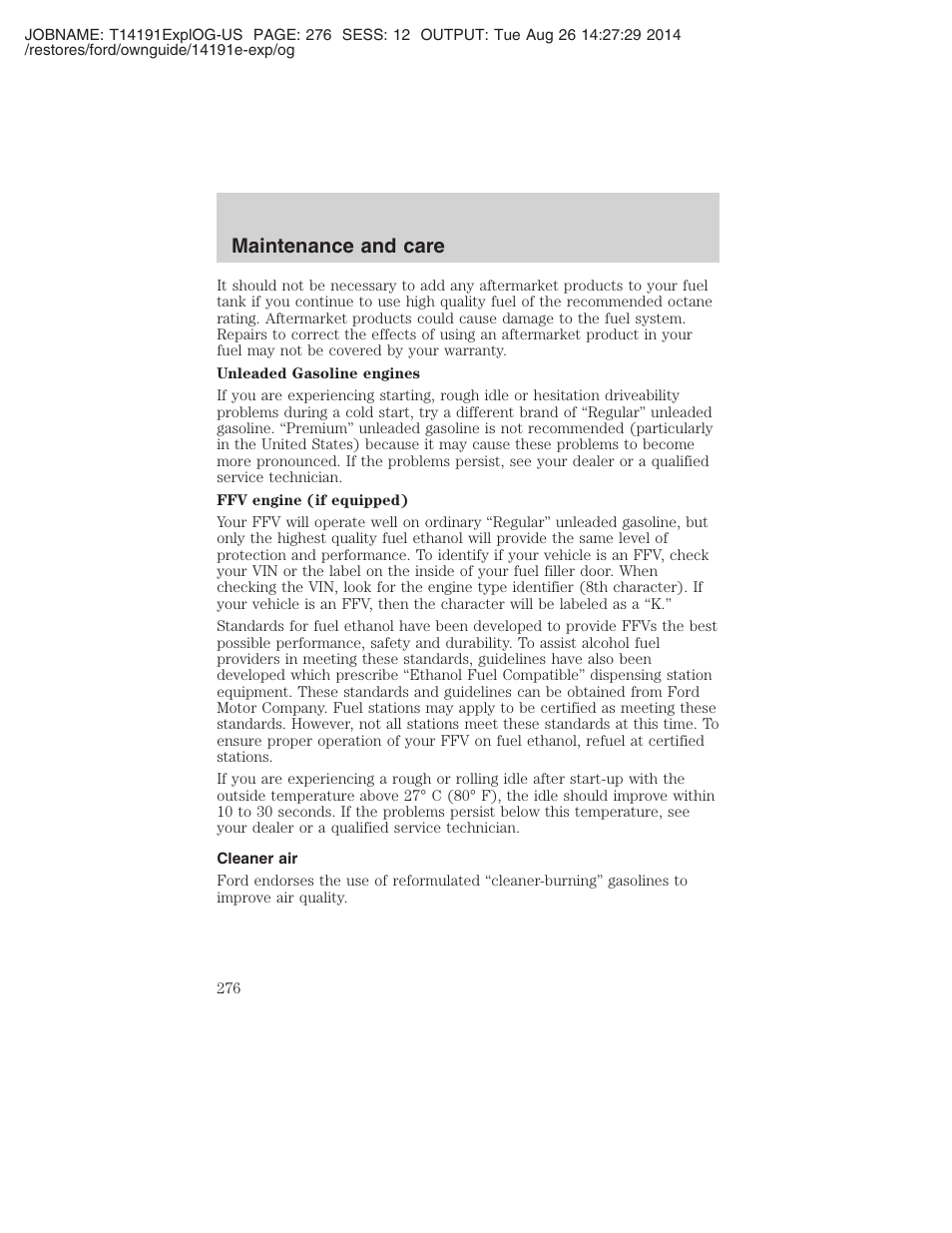 Maintenance and care | FORD 2002 Explorer v.2 User Manual | Page 276 / 328