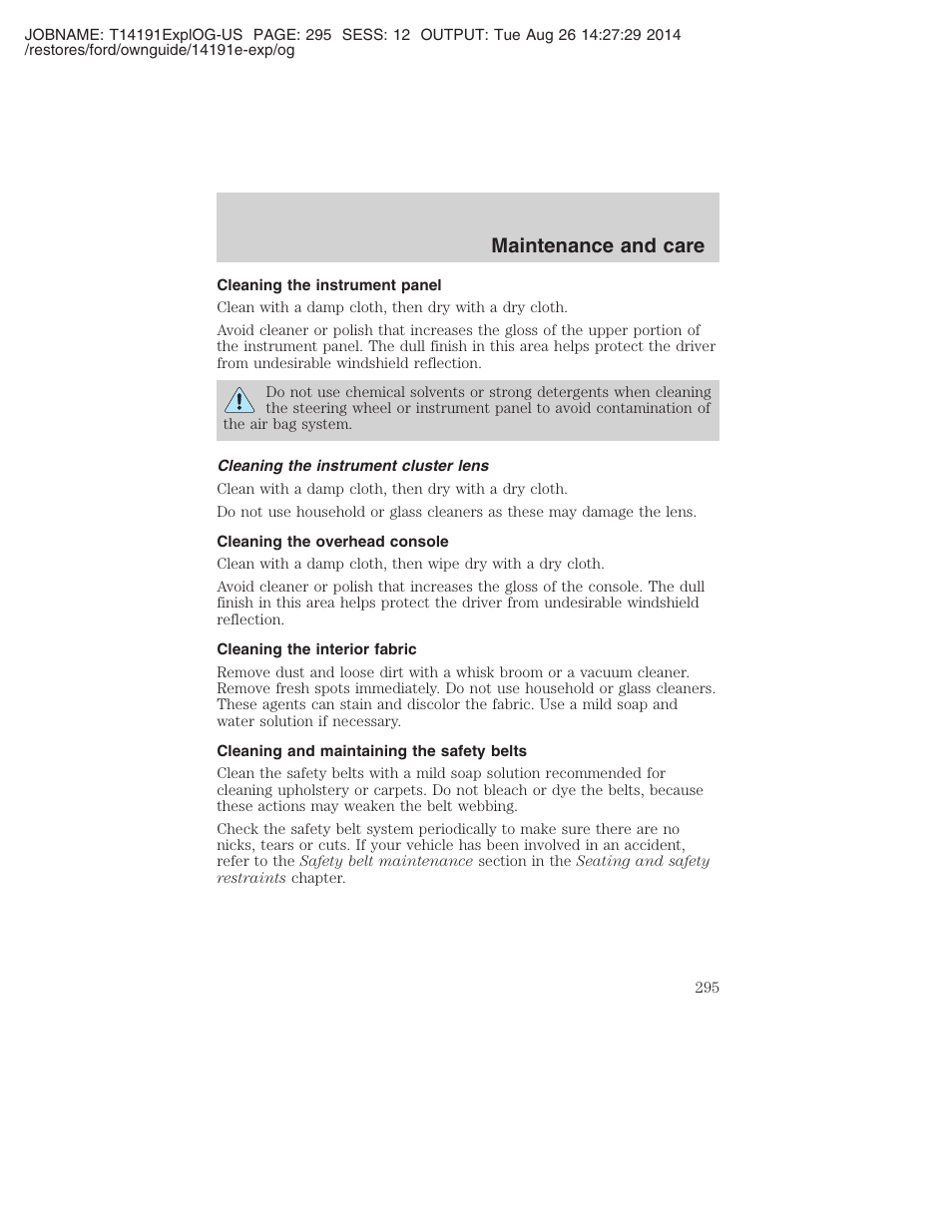 Maintenance and care | FORD 2002 Explorer v.2 User Manual | Page 295 / 328